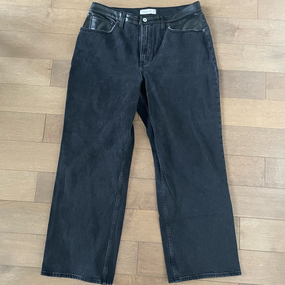Abercrombie and Fitch Black Denim Pants with Leather Trim